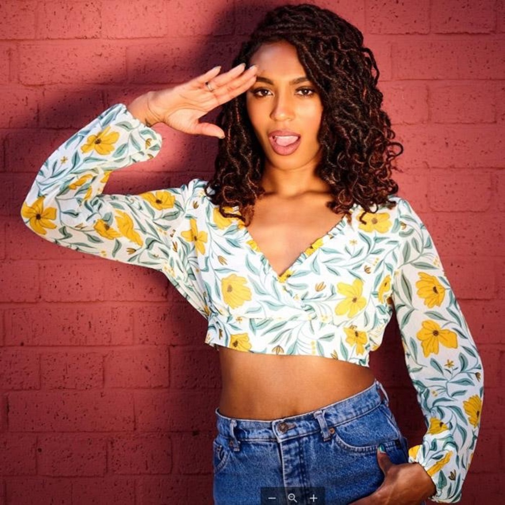 Zara trf collection crop long sleeve yellow flowers